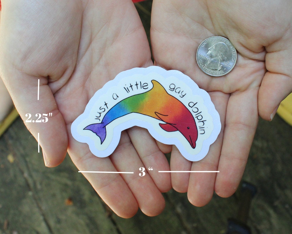 Just a Little Gay Dolphin Stickers, LGBTQ stickers, Easy Peel, Laminated Vinyl, Original Artwork