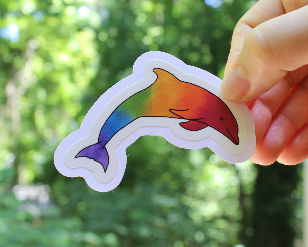 Rainbow Dolphin Stickers, LGBTQ stickers, Easy Peel, Laminated Vinyl, Original Artwork