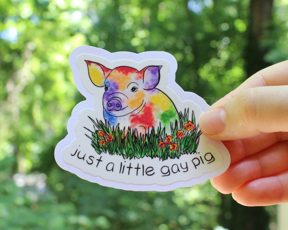 Just a Little Gay Pig Stickers, LGBTQ stickers, Easy Peel, Laminated Vinyl, Original Artwork