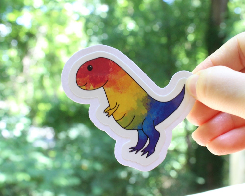 Rainbow Dinosaur Stickers, LGBTQ stickers, Easy Peel, Laminated Vinyl, Original Artwork