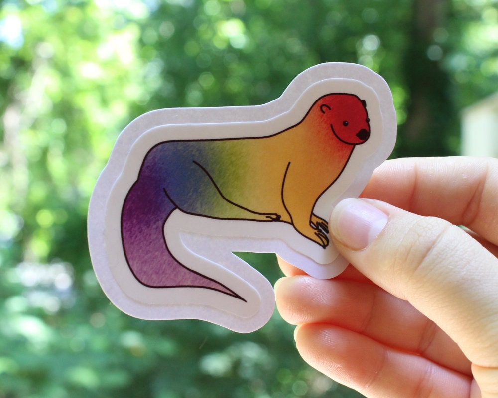 Rainbow Otter Stickers, LGBTQ stickers, Easy Peel, Laminated Vinyl, Original Artwork