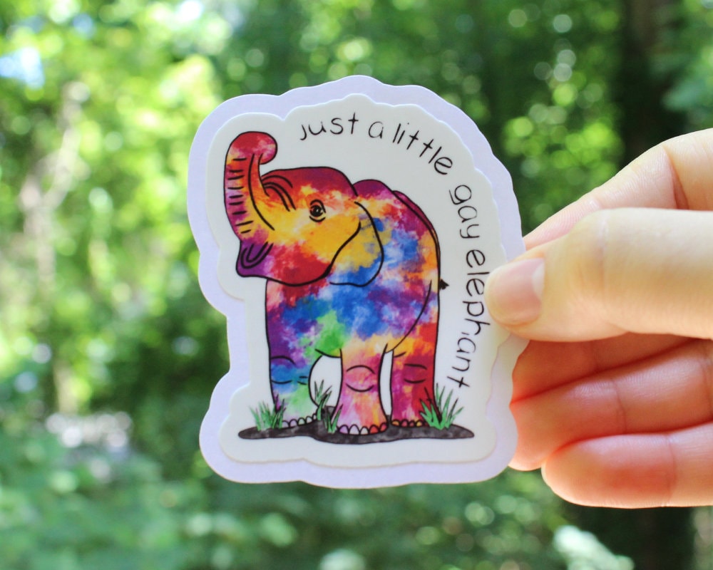 Just a Little Gay Elephant Stickers, LGBTQ stickers, Easy Peel, Laminated Vinyl, Original Artwork