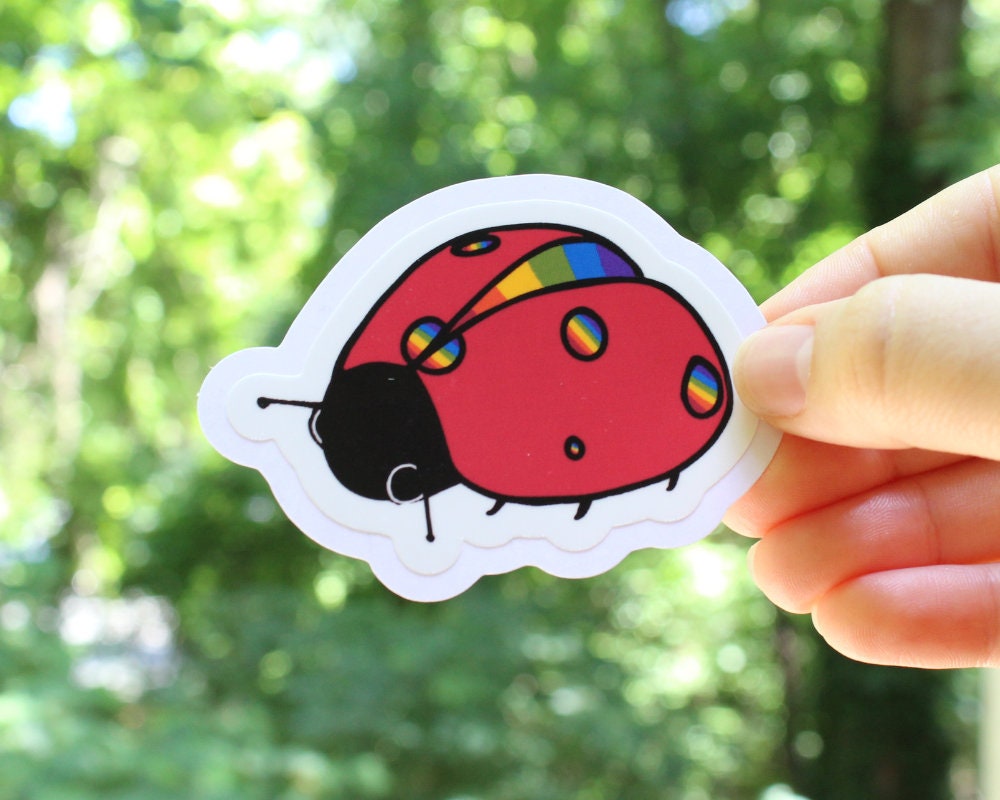 Rainbow Ladybug Stickers, LGBTQ stickers, Easy Peel, Laminated Vinyl, Original Artwork