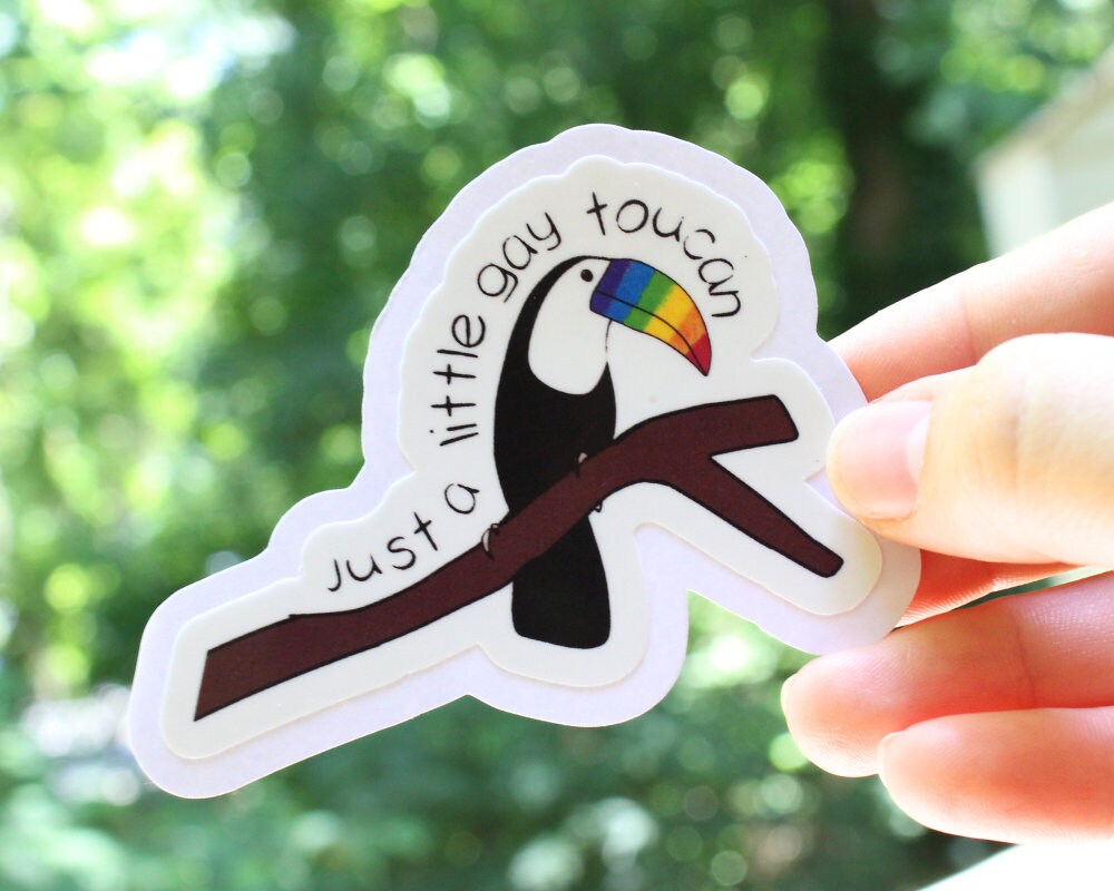 Just a Little Gay Toucan Stickers, LGBTQ stickers, Easy Peel, Laminated Vinyl, Original Artwork