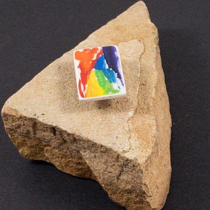 Abstract "Rainbow Promise" Lapel Pin, Magnetic Closure, Gay Pride Jewelry, LGBTQ+, Recycled Paper, Original Art, 1 1/4 by 5/8"