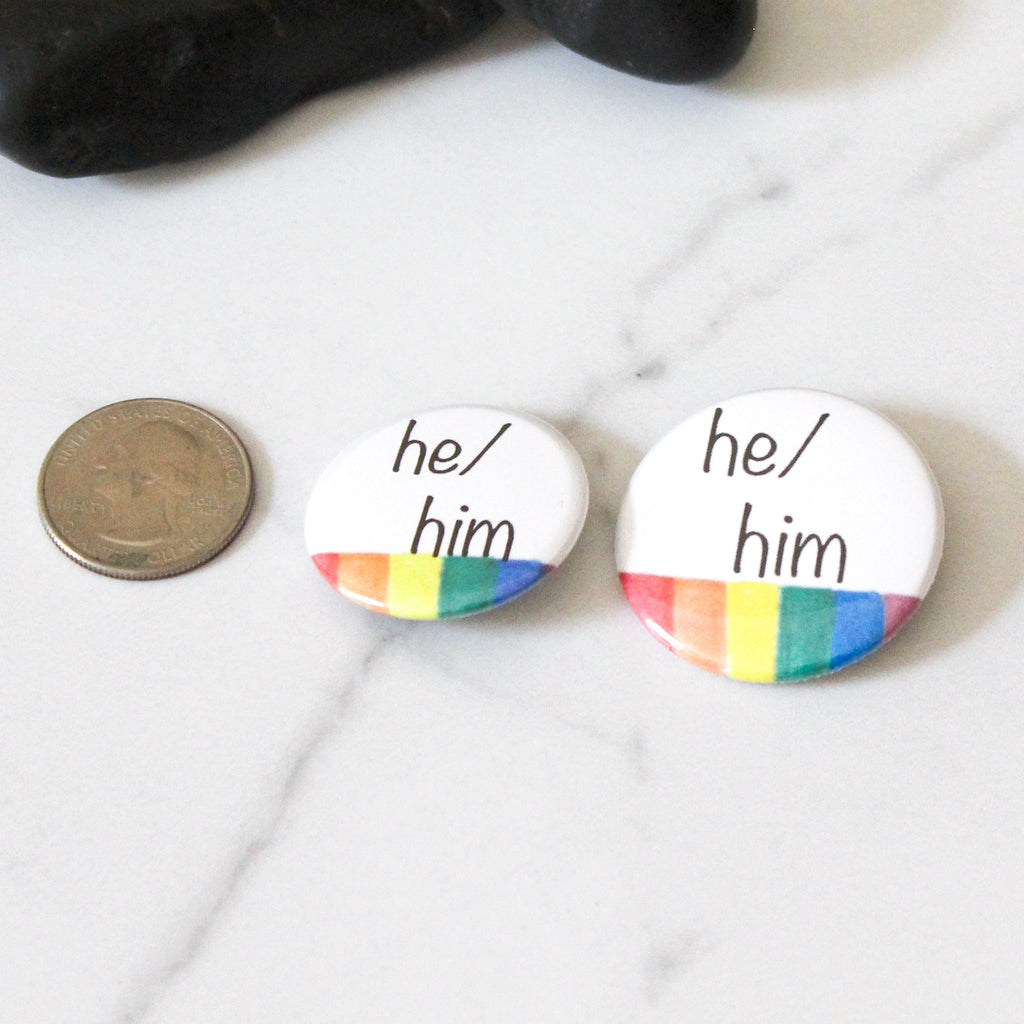 Hint of Rainbow Pronoun Button- He/Him, She/Her, They/Them, Xe/Xem, She/They, He/They, It/Its, They/She, They/He, Custom, Magnetic, Pinback