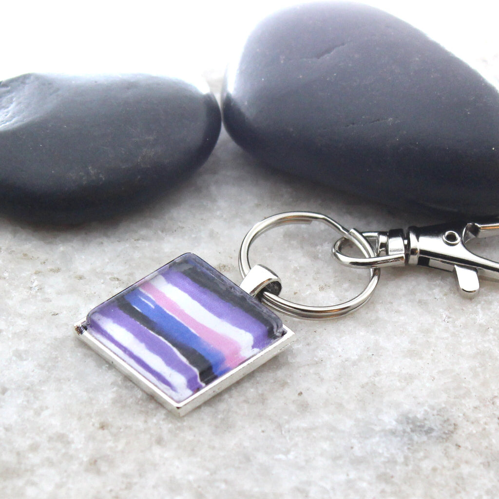 Subtle Gender Fluid Pride Flag Keychain,LGBTQ+, Gay Pride Gift, Recycled Paper, Original Art