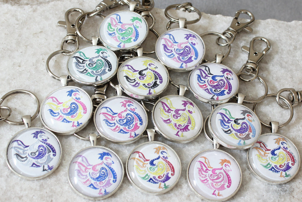 Pride Flag Chicken Keychains with Keyring and Swivel Hook, Discreet Pride Keychain, Recycled Paper, lgbt pride keychain