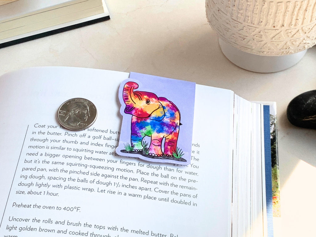 Rainbow Elephant Magnetic Bookmark, LGBTQ Bookmarks, Laminated, Original Artwork