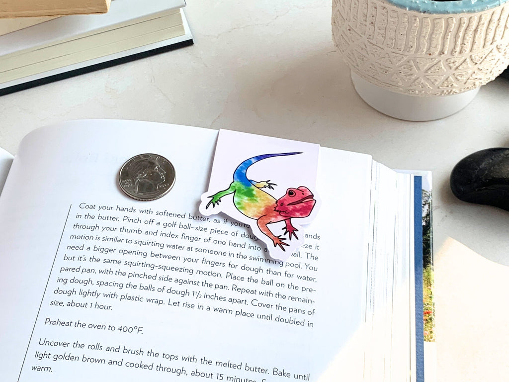 Rainbow Bearded Dragon Magnetic Bookmark, LGBTQ Bookmarks, Laminated, Original Artwork