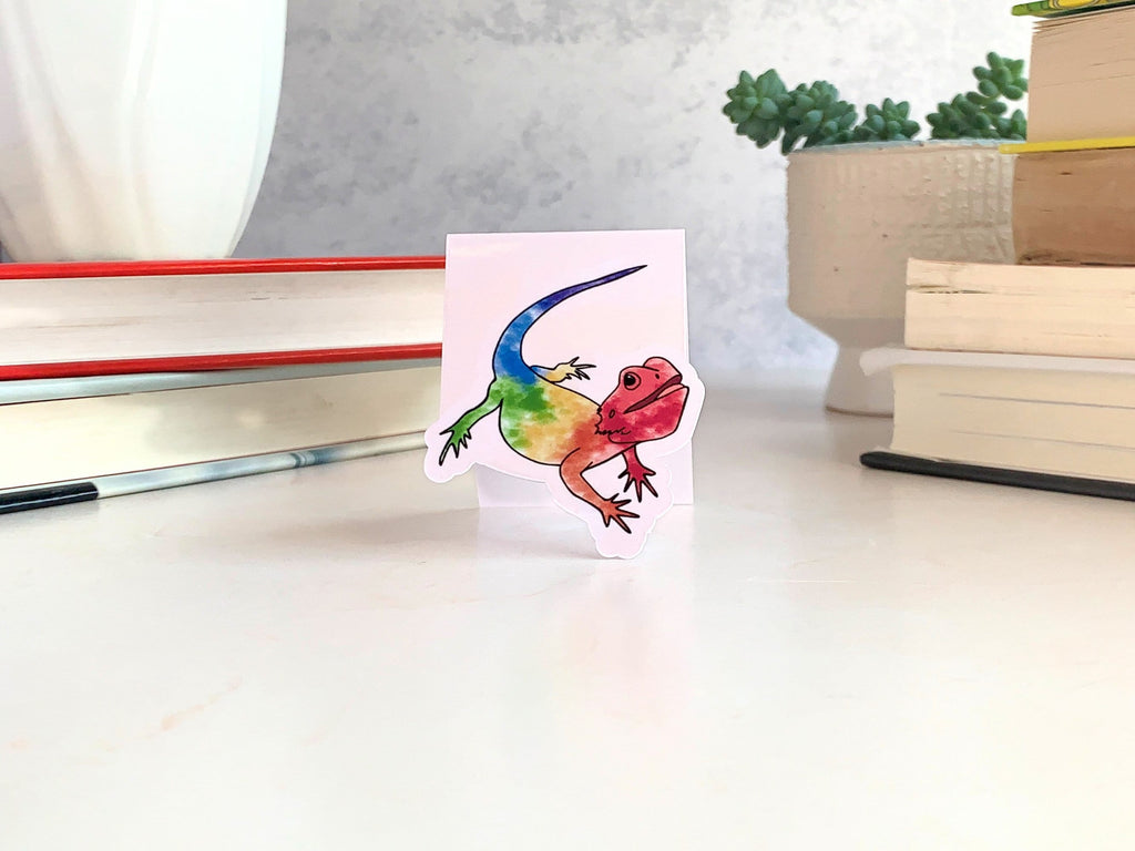 Rainbow Bearded Dragon Magnetic Bookmark, LGBTQ Bookmarks, Laminated, Original Artwork