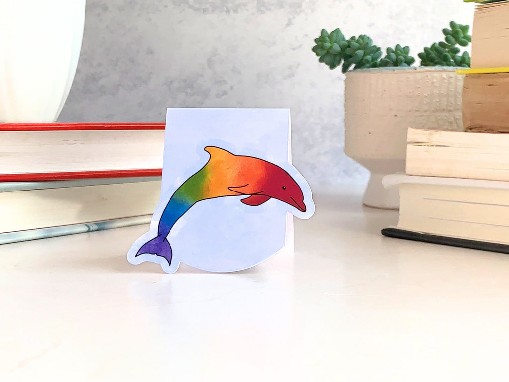 Rainbow Dolphin Magnetic Bookmark, LGBTQ Bookmarks, Laminated, Original Artwork