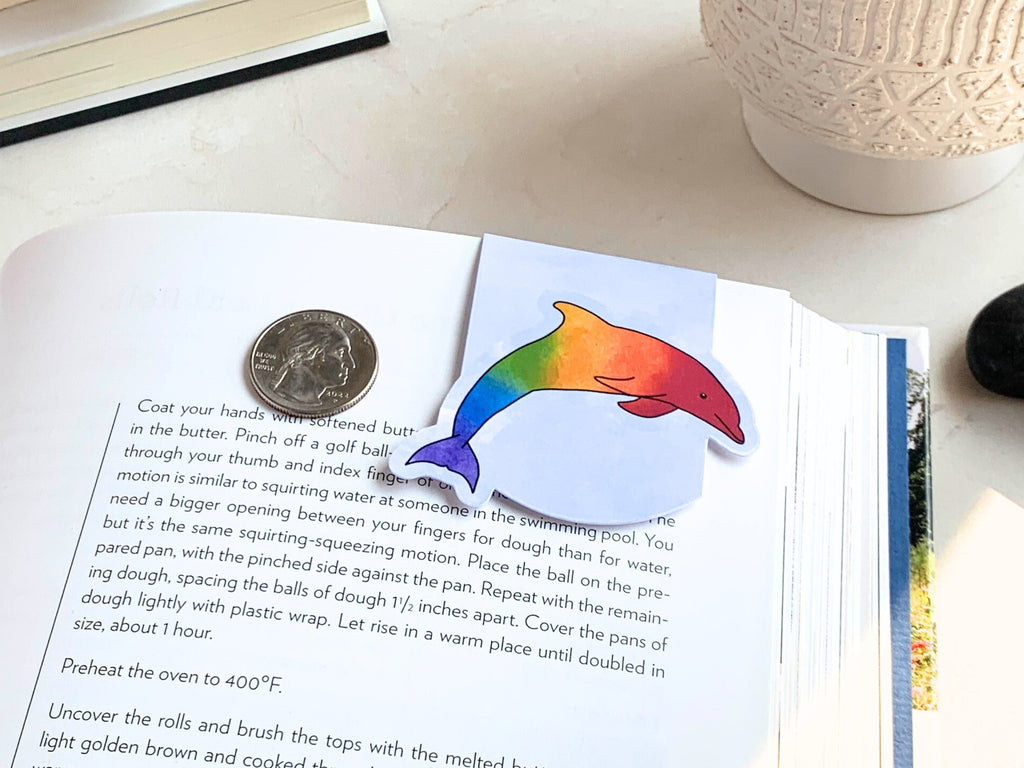 Rainbow Dolphin Magnetic Bookmark, LGBTQ Bookmarks, Laminated, Original Artwork