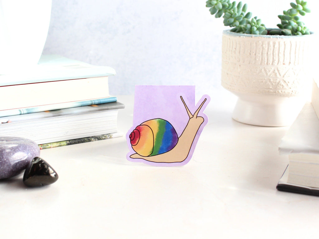 Rainbow Snail Magnetic Bookmark, LGBTQ Bookmarks, Laminated, Original Artwork