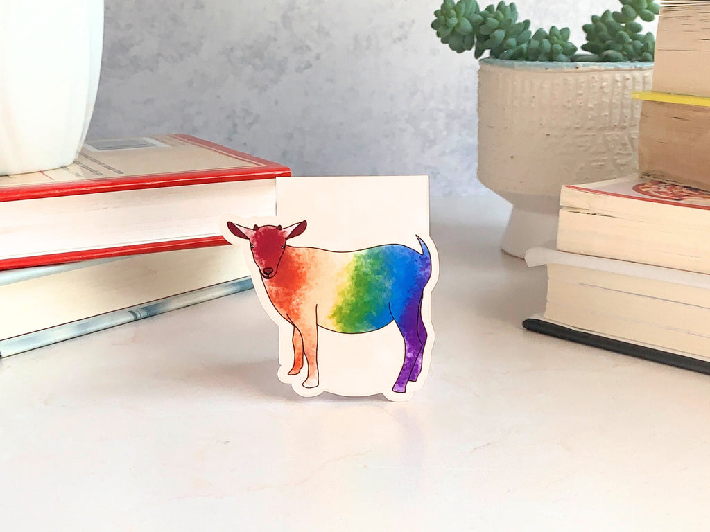 Rainbow Goat Magnetic Bookmark, LGBTQ Bookmarks, Laminated, Original Artwork