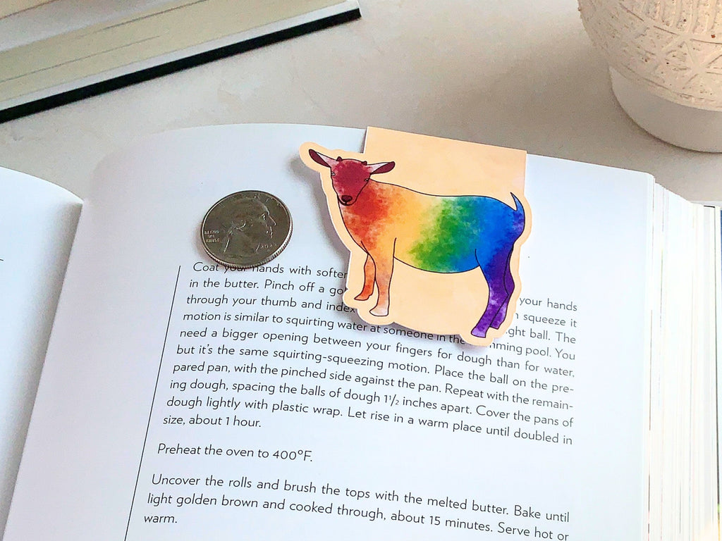 Rainbow Goat Magnetic Bookmark, LGBTQ Bookmarks, Laminated, Original Artwork