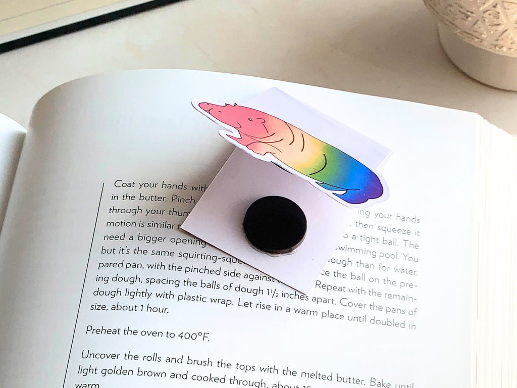 Rainbow Hippo Magnetic Bookmark, LGBTQ Bookmarks, Laminated, Original Artwork