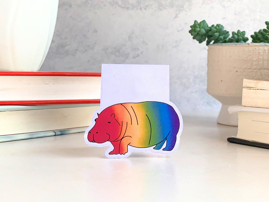 Rainbow Hippo Magnetic Bookmark, LGBTQ Bookmarks, Laminated, Original Artwork